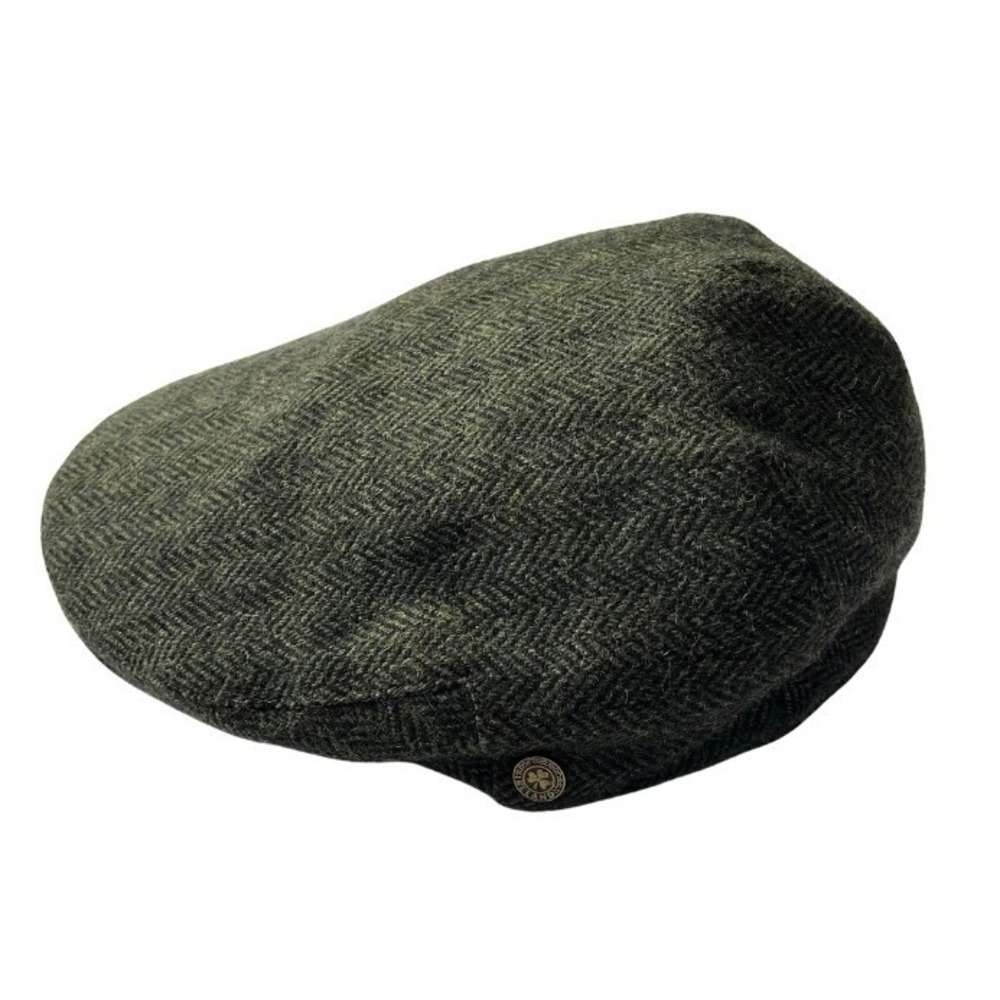 Man of Aran Ireland Mens Large 60cm Olive Green Herringbone Wool Blend Flat Cap
